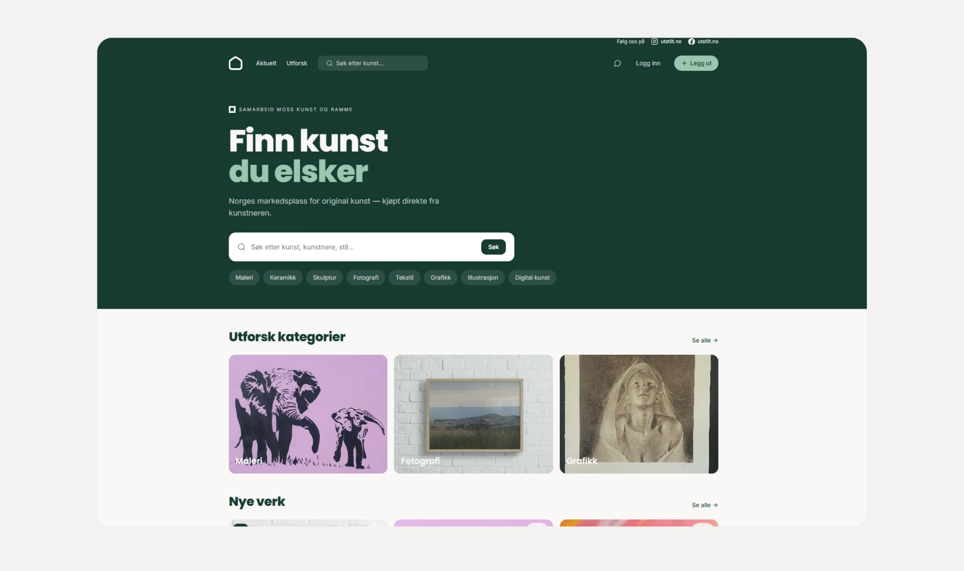 Nettsiden til Utstilt.no vist på skjerm
