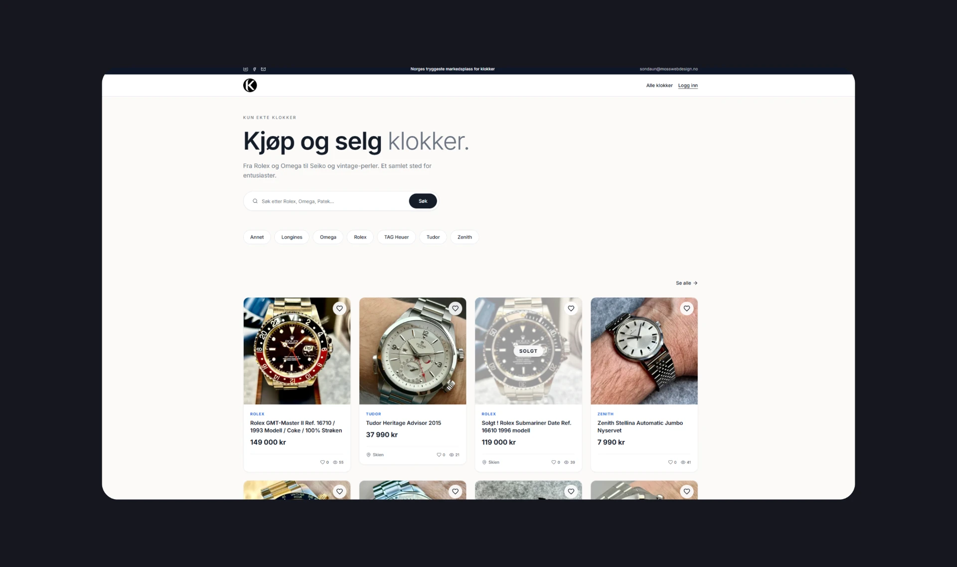 Nettsiden til Klokketorget.no vist på skjerm